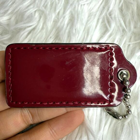 2" COACH Burgundy Patent Leather Fob Bag Charm Hang tag Hangtag - Picture 2 of 2